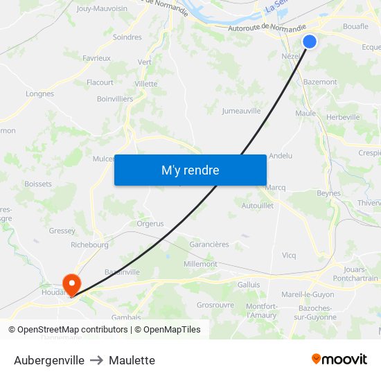 Aubergenville to Maulette map