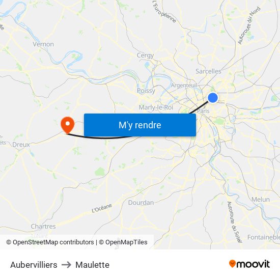Aubervilliers to Maulette map