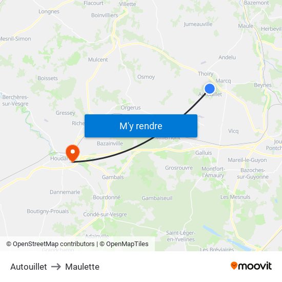 Autouillet to Maulette map