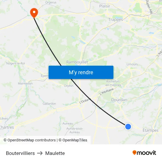 Boutervilliers to Maulette map