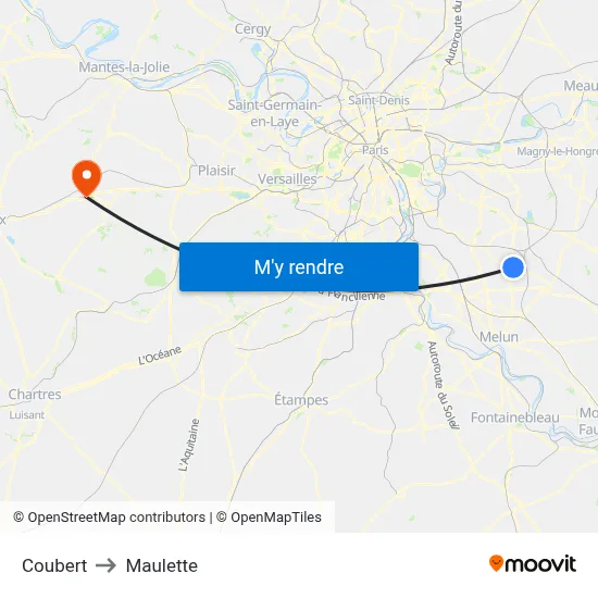 Coubert to Maulette map