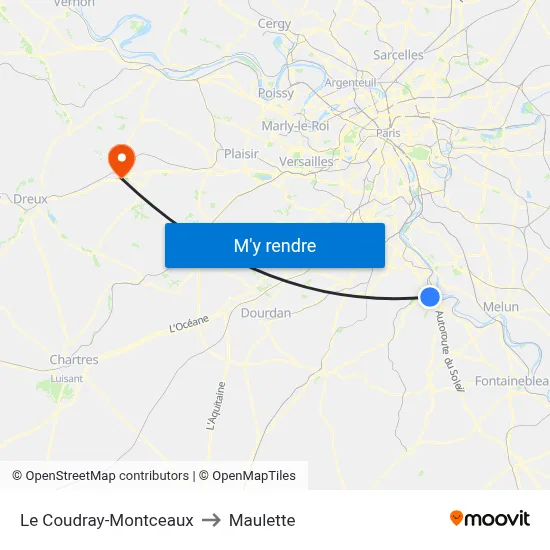 Le Coudray-Montceaux to Maulette map