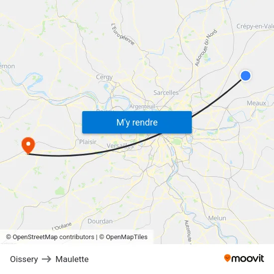 Oissery to Maulette map