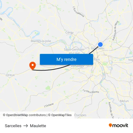 Sarcelles to Maulette map