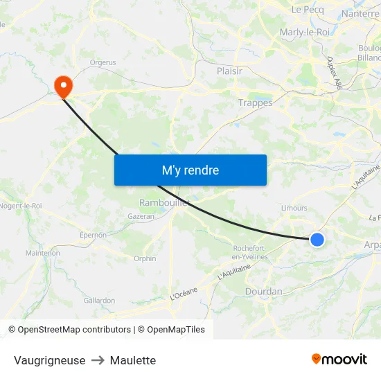 Vaugrigneuse to Maulette map