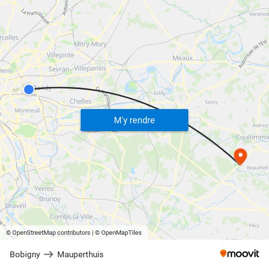 Bobigny to Mauperthuis map