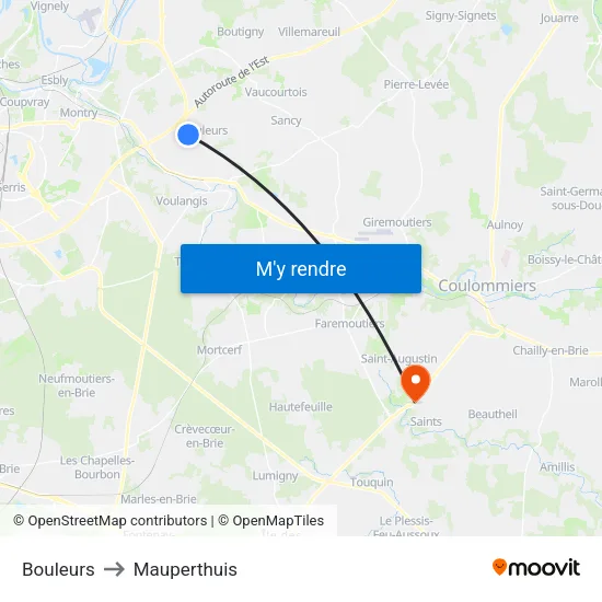Bouleurs to Mauperthuis map