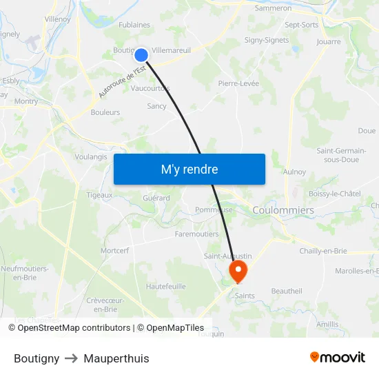 Boutigny to Mauperthuis map