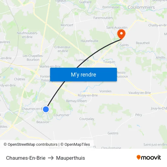 Chaumes-En-Brie to Mauperthuis map