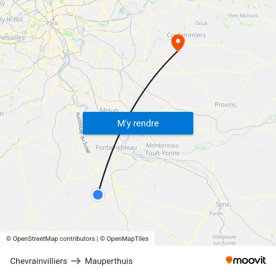 Chevrainvilliers to Mauperthuis map