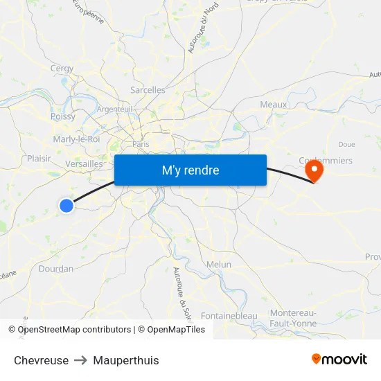 Chevreuse to Mauperthuis map