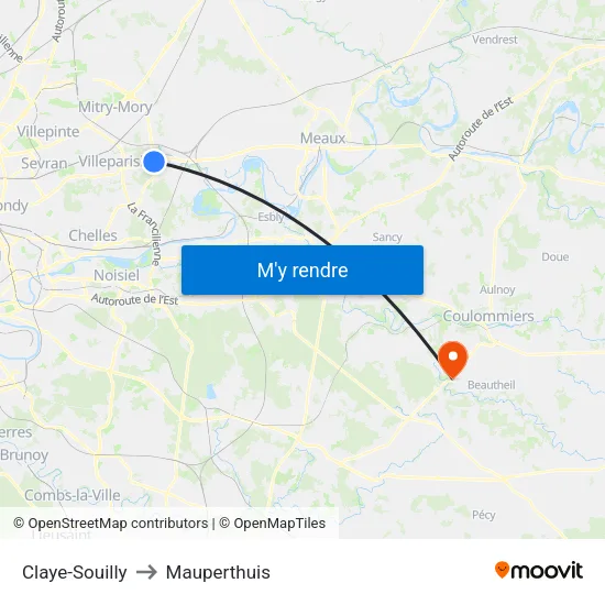 Claye-Souilly to Mauperthuis map