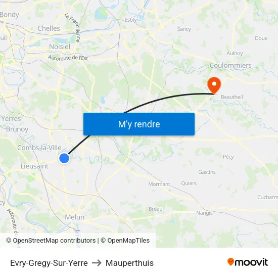 Evry-Gregy-Sur-Yerre to Mauperthuis map