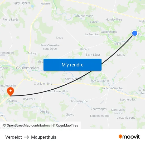 Verdelot to Mauperthuis map