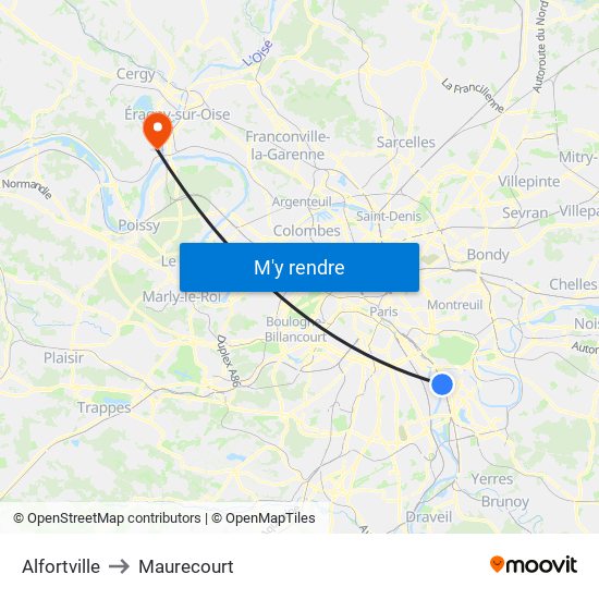 Alfortville to Maurecourt map