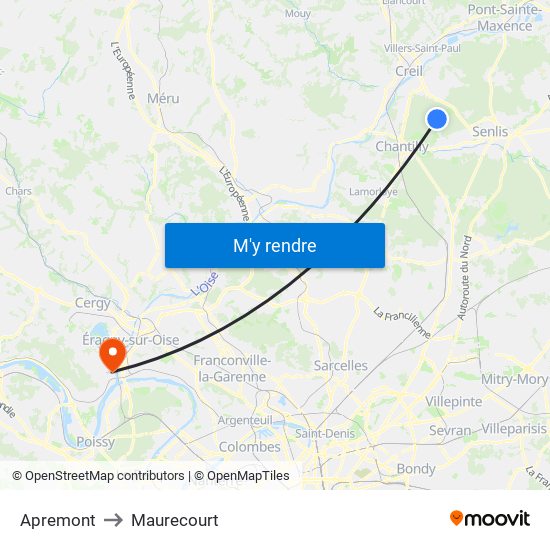 Apremont to Maurecourt map