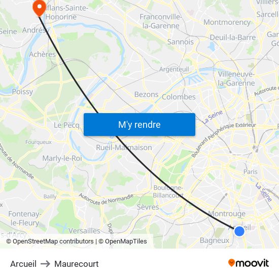 Arcueil to Maurecourt map