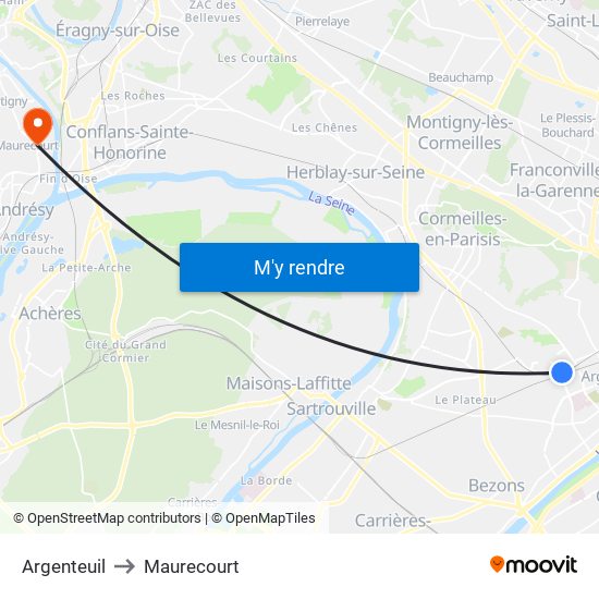 Argenteuil to Maurecourt map