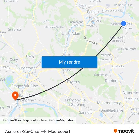 Asnieres-Sur-Oise to Maurecourt map