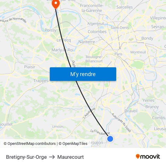 Bretigny-Sur-Orge to Maurecourt map