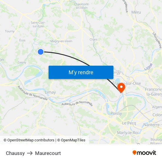 Chaussy to Maurecourt map