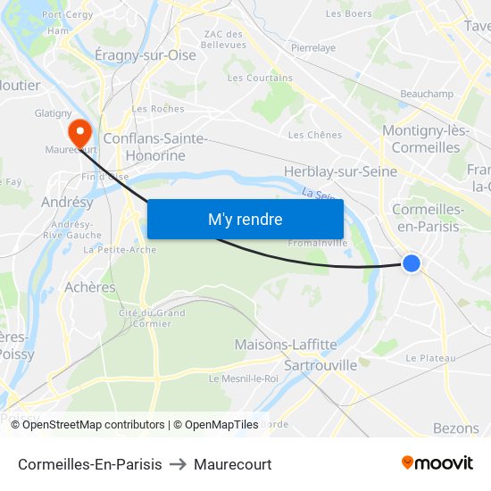 Cormeilles-En-Parisis to Maurecourt map