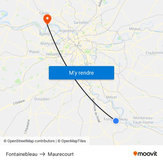 Fontainebleau to Maurecourt map