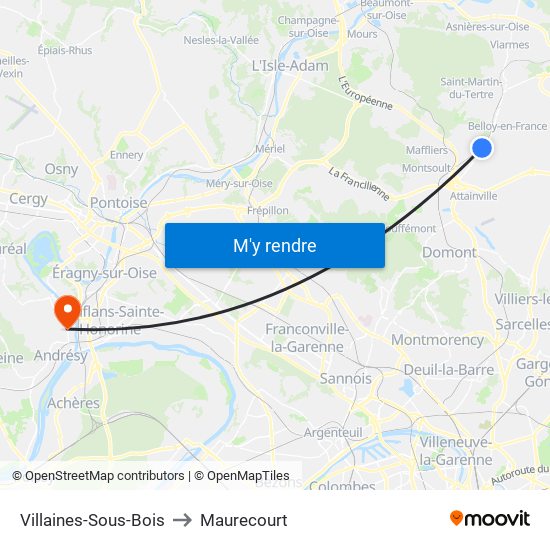 Villaines-Sous-Bois to Maurecourt map