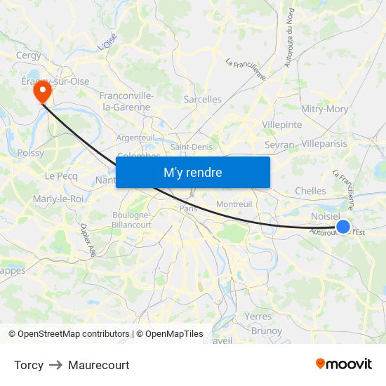 Torcy to Maurecourt map