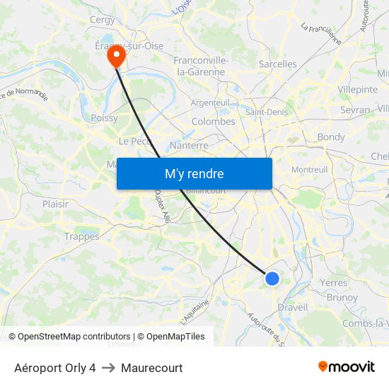 Aéroport Orly 4 to Maurecourt map