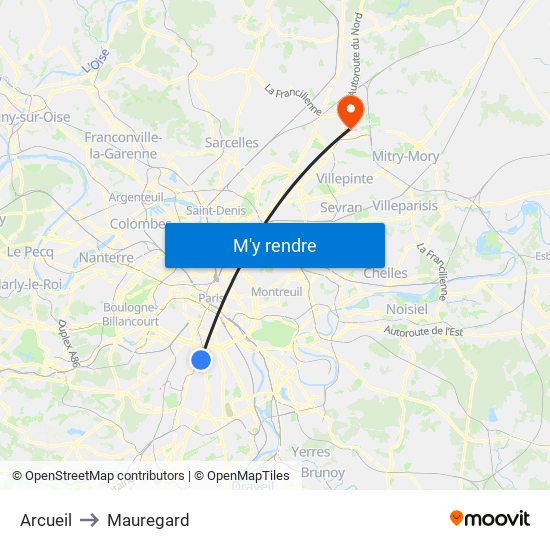 Arcueil to Mauregard map