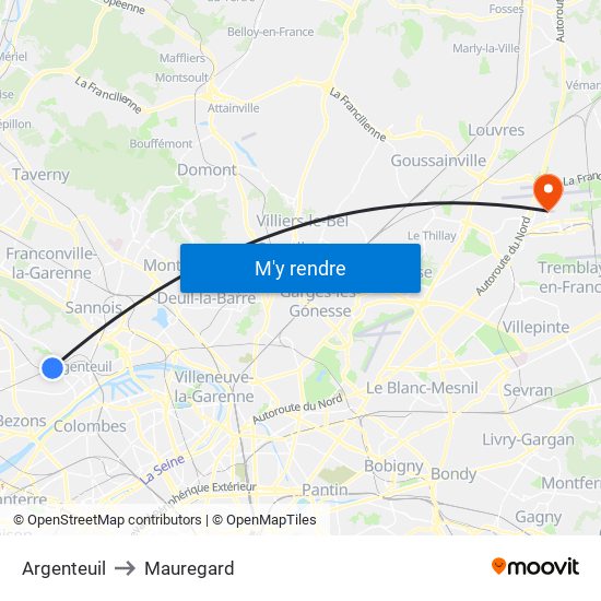 Argenteuil to Mauregard map