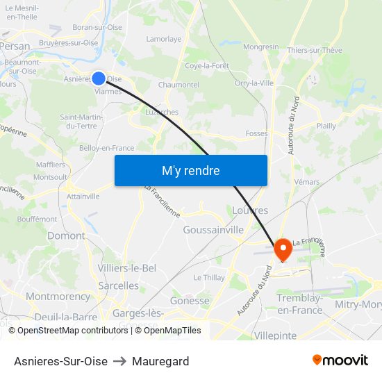 Asnieres-Sur-Oise to Mauregard map