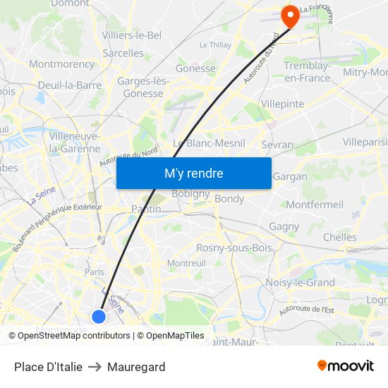 Place D'Italie to Mauregard map