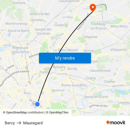 Bercy to Mauregard map