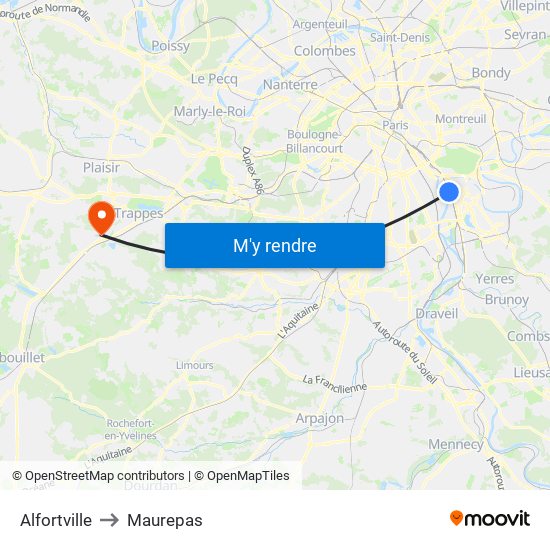 Alfortville to Maurepas map