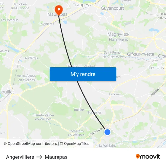 Angervilliers to Maurepas map