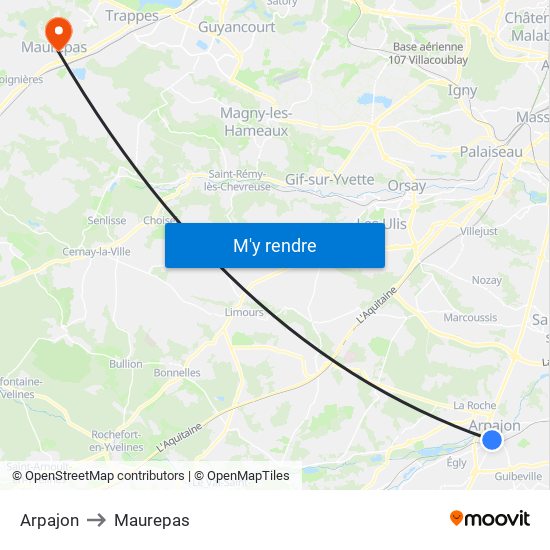 Arpajon to Maurepas map