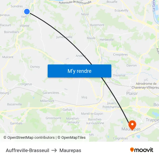 Auffreville-Brasseuil to Maurepas map