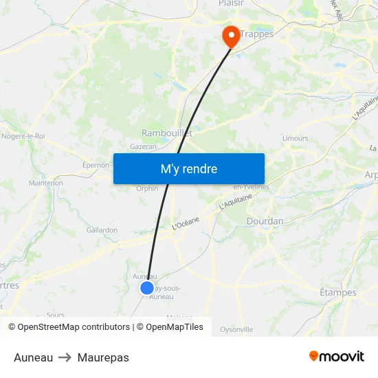 Auneau to Maurepas map