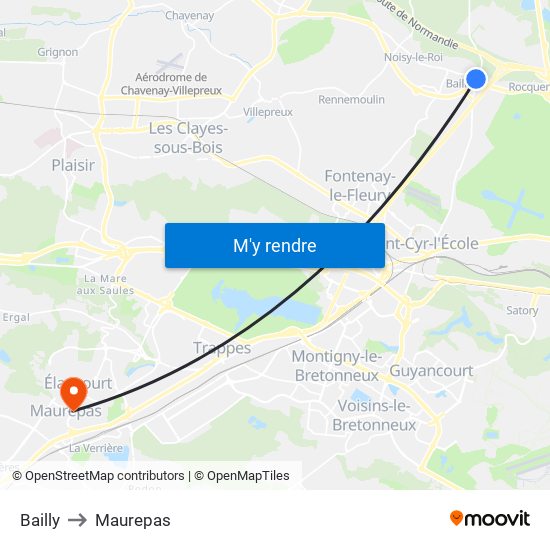 Bailly to Maurepas map