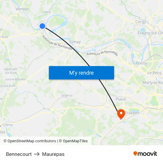 Bennecourt to Maurepas map