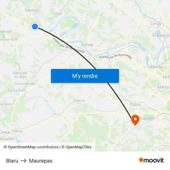 Blaru to Maurepas map