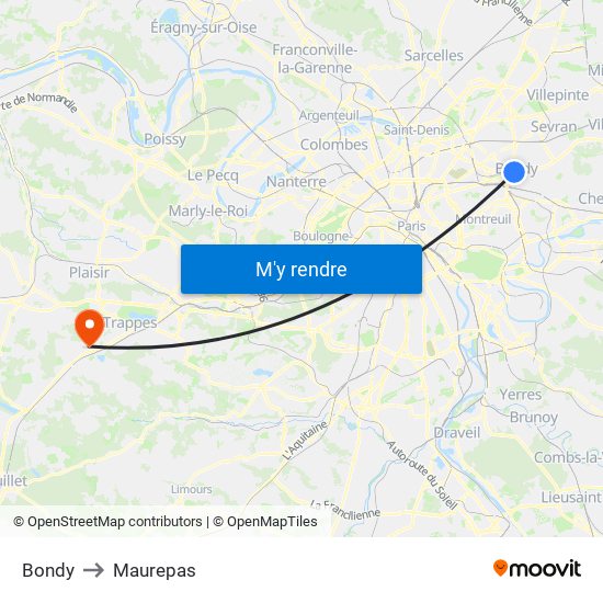 Bondy to Maurepas map