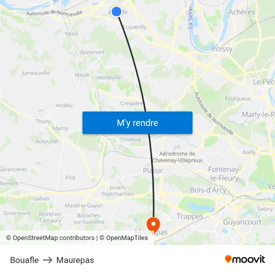 Bouafle to Maurepas map