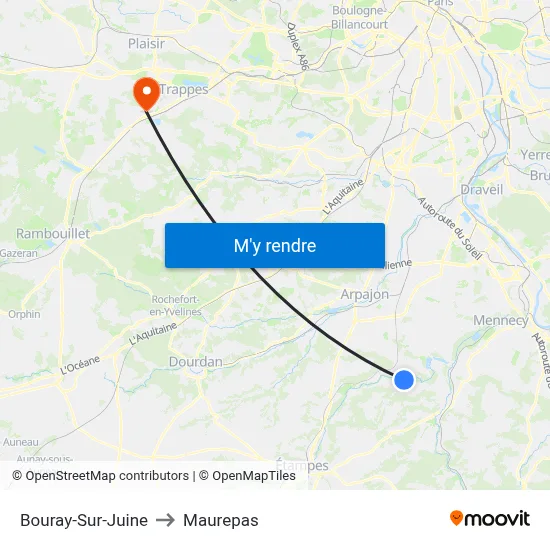 Bouray-Sur-Juine to Maurepas map