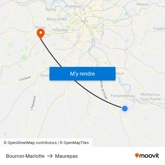 Bourron-Marlotte to Maurepas map