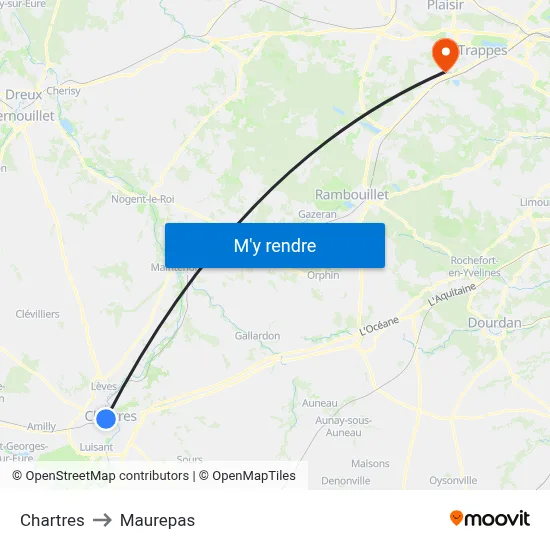 Chartres to Maurepas map