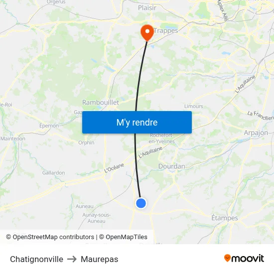 Chatignonville to Maurepas map