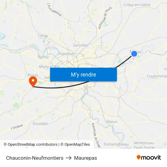 Chauconin-Neufmontiers to Maurepas map